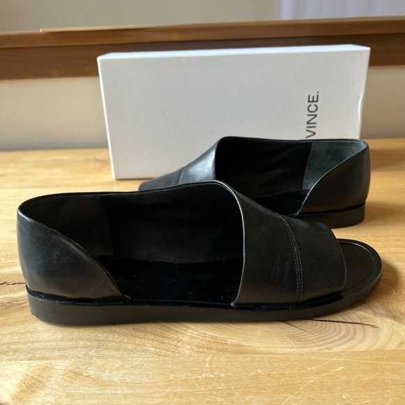 Vince Black Open-Toe Leather Loafers - Picture 2 of 10